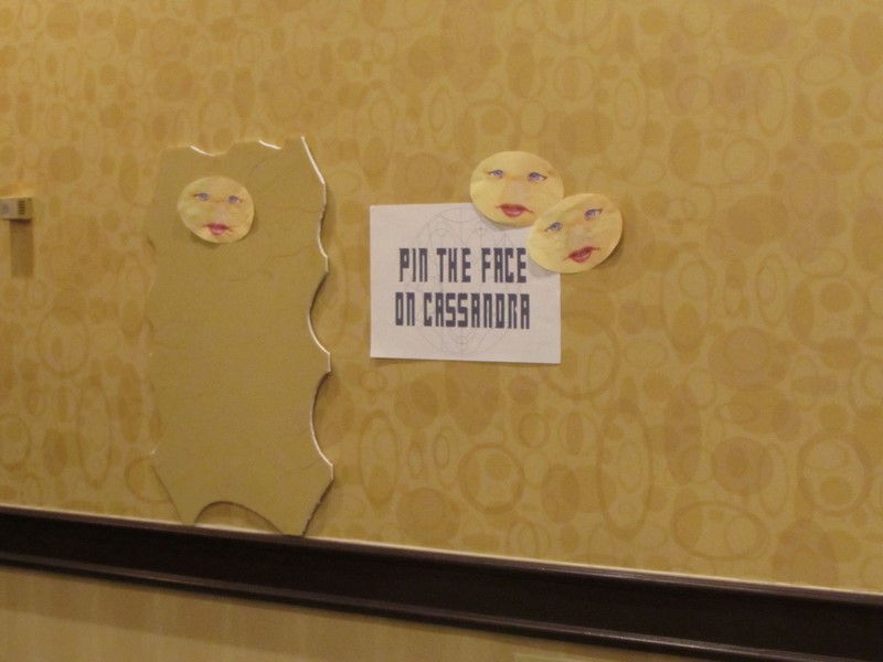 There were many game options, Ring Toss, A Whovian Plinko, and pictured here, Pin the face on Cassandra.