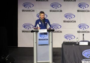 Chris Hardwick moderating the Walking Dead: Dead City panel at WonderCon 2023