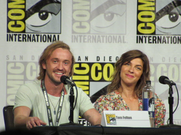 Tom Felton and Natalia Tena on the Origin panel at SDCC 2018