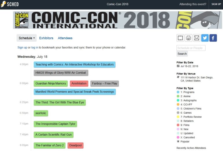 SDCC 2018 Sched