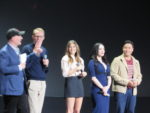 Paul Bettany, Elizabeth Olsen, Kat Dennings, and Randall Park at the D23 Expo 2019 Disney Plus panel